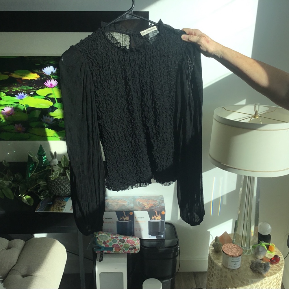 Ulla Johnson Black Smocked Long-Sleeve Blouse